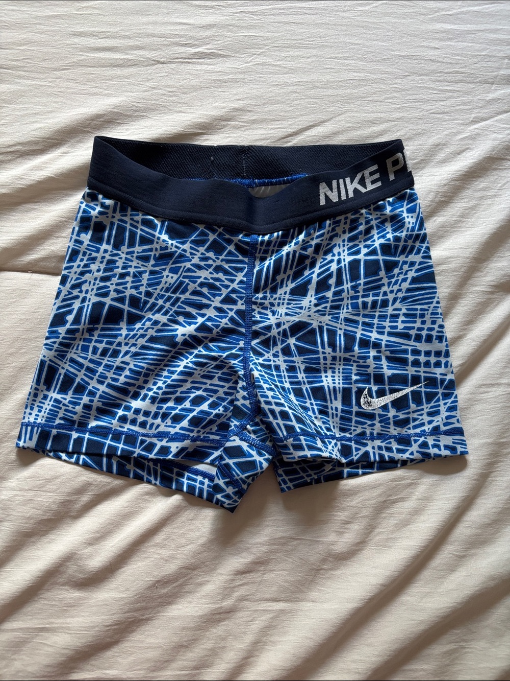 Nike Women's Blue White Graphic Athletic Compression Shorts
